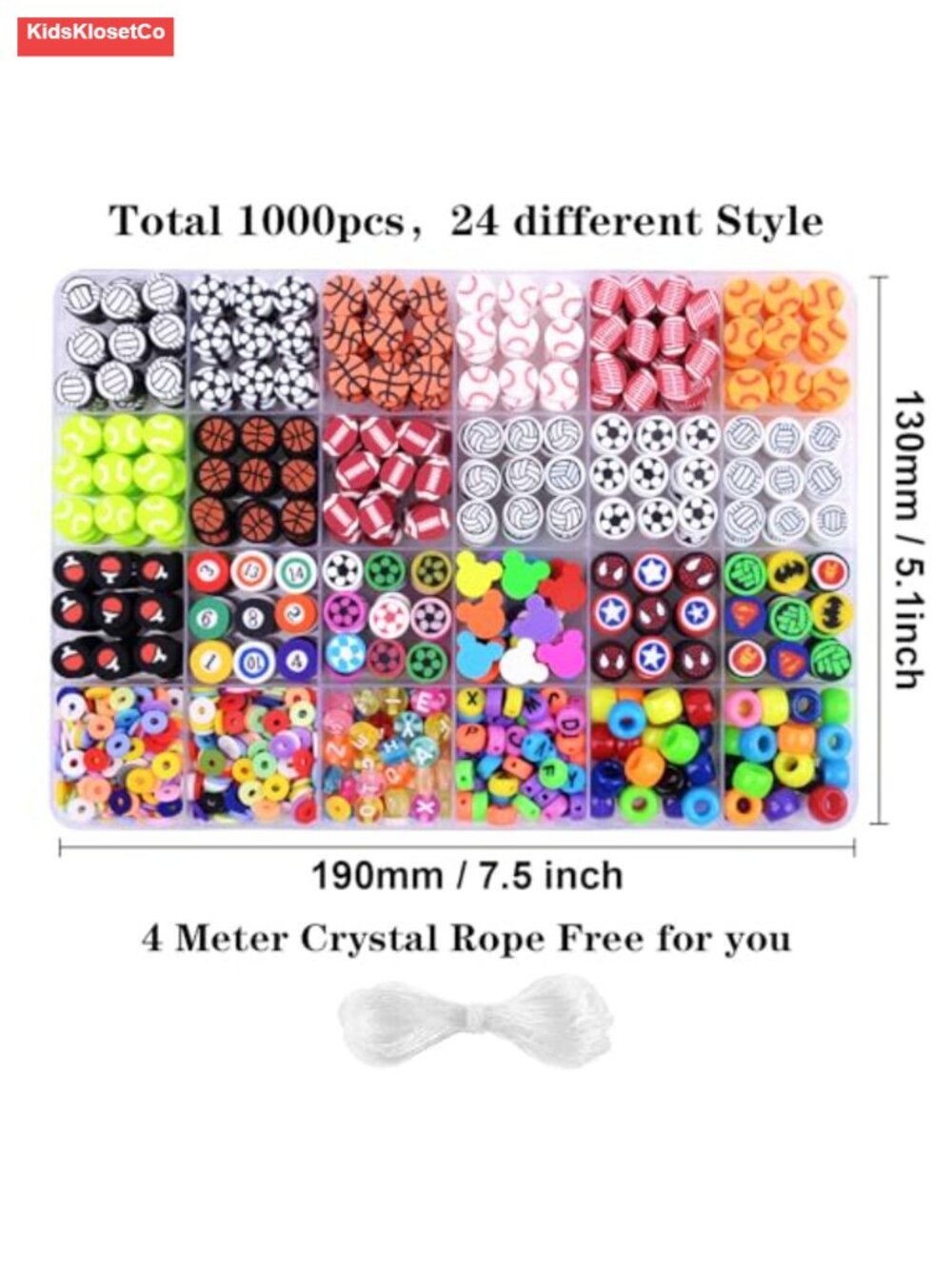1000 PCS Polymer Clay Beads Bracelet Making Kit, 24 Styles Sports Ball Charms, - Picture 2 of 6
